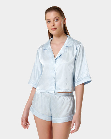Helene Luxury Satin Short Pajama Set Ice Water Blue