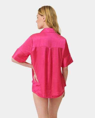 Alma Luxury Satin Short Pajama Set Fuchsia Pink