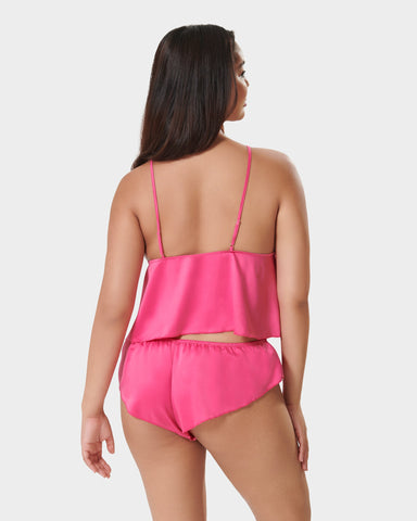 Faye Luxury Satin Cami and Short Set Fuchsia Pink