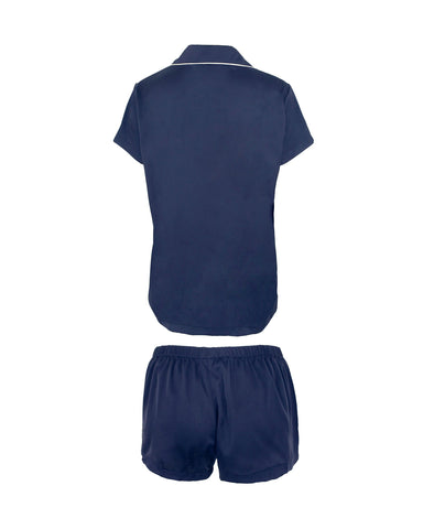 Abigail Luxury Satin Short Set Navy Blue/Cream
