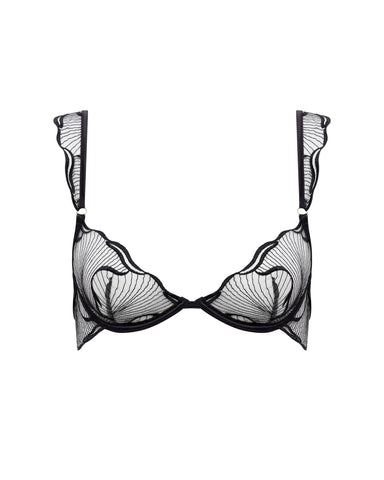 Marabel Embroidered Sheer Bra Black