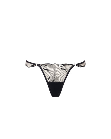 Marabel Embroidered Sheer Thong Black