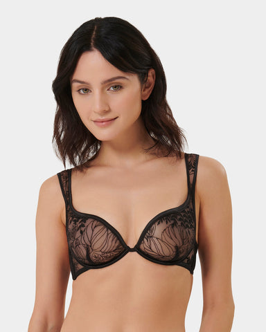 Seraphim Embroidered Sheer Bra Black