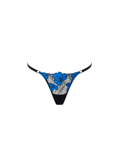 Sorento Floral Embroidered Thong Black/Blue