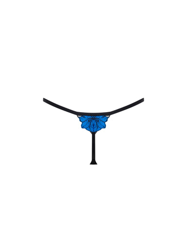 Sorento Floral Embroidered Thong Black/Blue