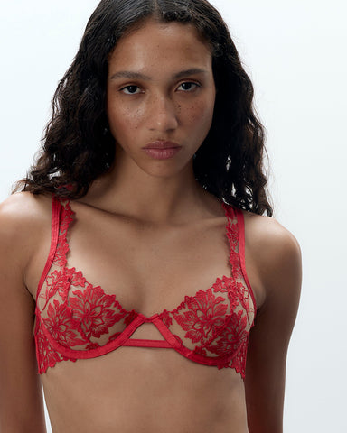 Samara Embroidered Bra Red