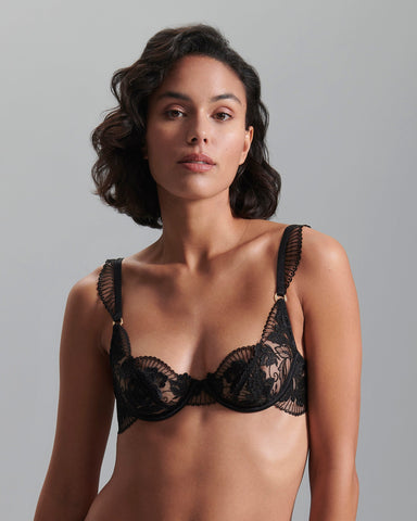 Gabriella Floral Embroidered Bra Black