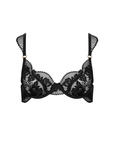 Gabriella Floral Embroidered Bra Black
