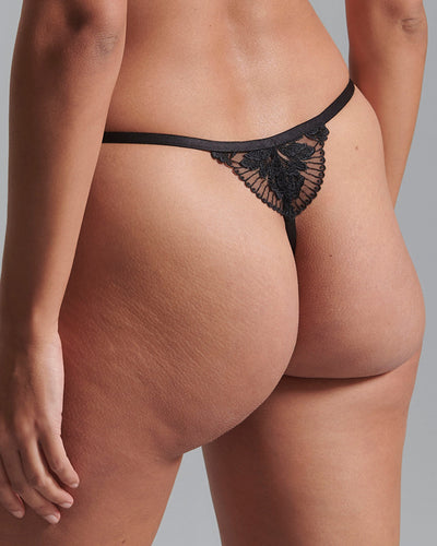 Gabriella Embroidered Thong Black