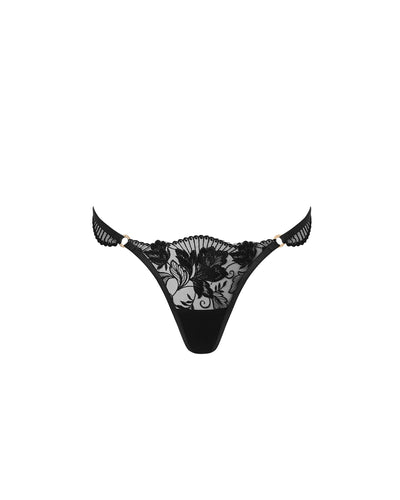 Gabriella Embroidered Thong Black