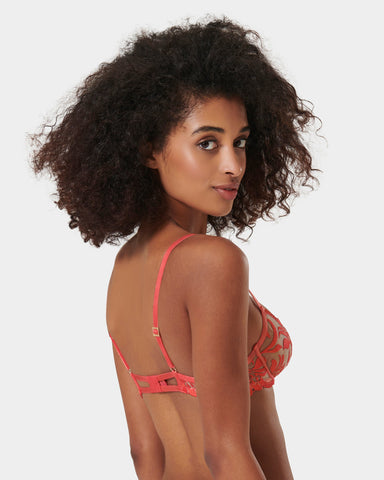 Leonora Floral Embroidered Bra Coral