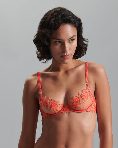 Harlow Heart Embroidered Bra Coral