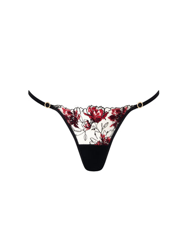 Calista Sheer Floral Panty Black/Cherry