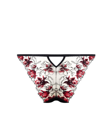 Calista Sheer Floral Panty Black/Cherry