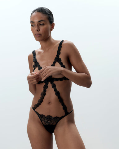 Arella Open Bodysuit Black
