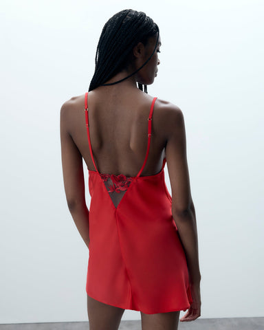 Lavanya Satin Embroidered Chemise Red