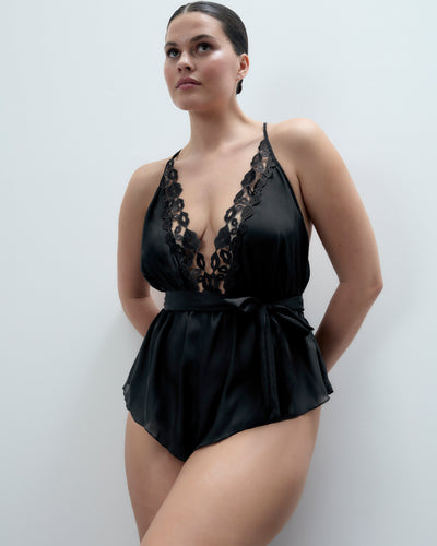Marian Chiffon Embroidered Teddy Black