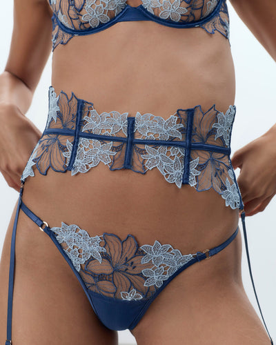 Calantha Waspie Garter Belt (with detachable suspenders) Blue