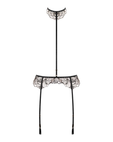 Amarosa Garter Belt Harness with Detachable Collar Black