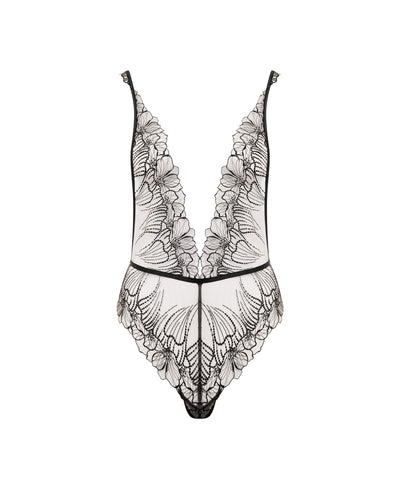 Amarosa Floral Embroidered Bodysuit Black