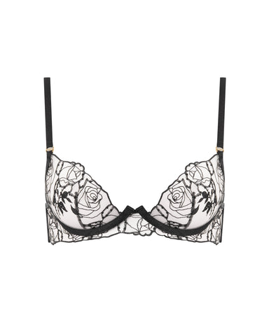 Rosalie Embroidered Plunge Bra Black