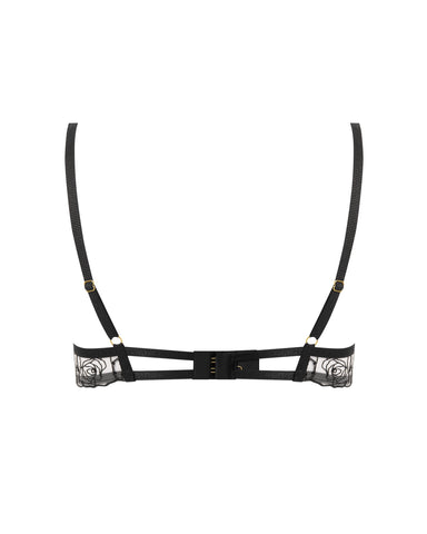Rosalie Embroidered Plunge Bra Black