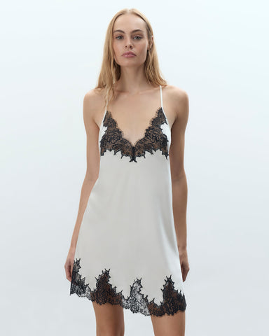 Anastasia Luxury Satin Chemise Ivory/Black