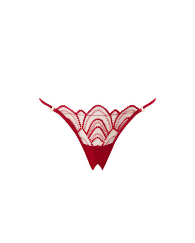 Soraya Sheer Embroidered Open Panty Savvy Red