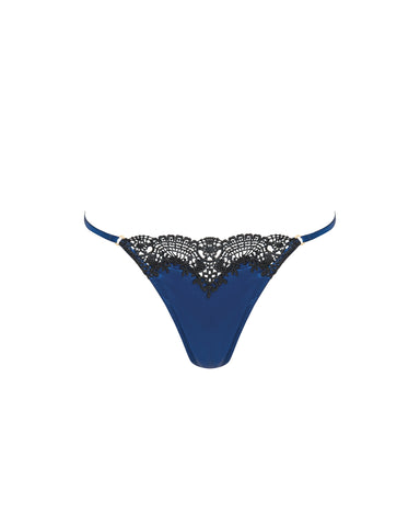 Ida Luxury Satin Thong Navy Peony/Black