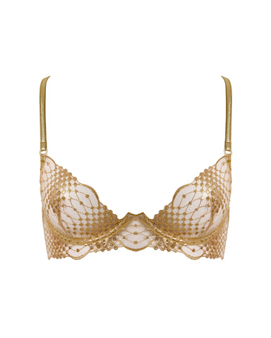 Zoe Sheer Embroidered Plunge Bra Gold