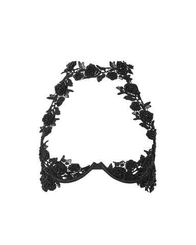 Adina Embroidered Open Bra Black