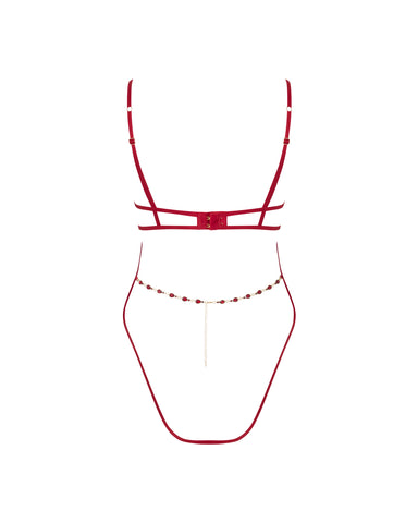 Mimi Crystal Open Bodysuit Red/Gold