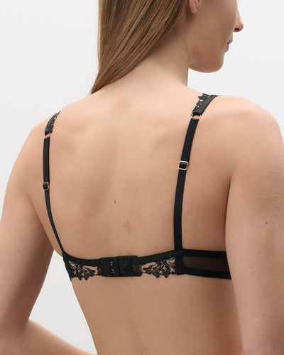 Samara Floral Embroidered Sheer Bra Black
