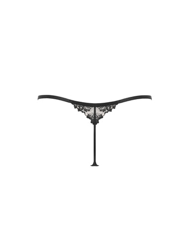 Samara Floral Embroidered Sheer Thong Black