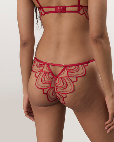 Soraya Sheer Embroidered Panty Savvy Red